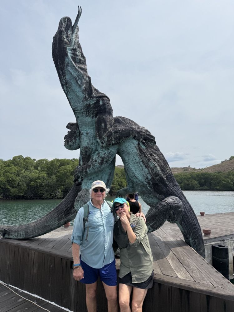 This is Jim and I in front of the giant dragon sculpture on the island