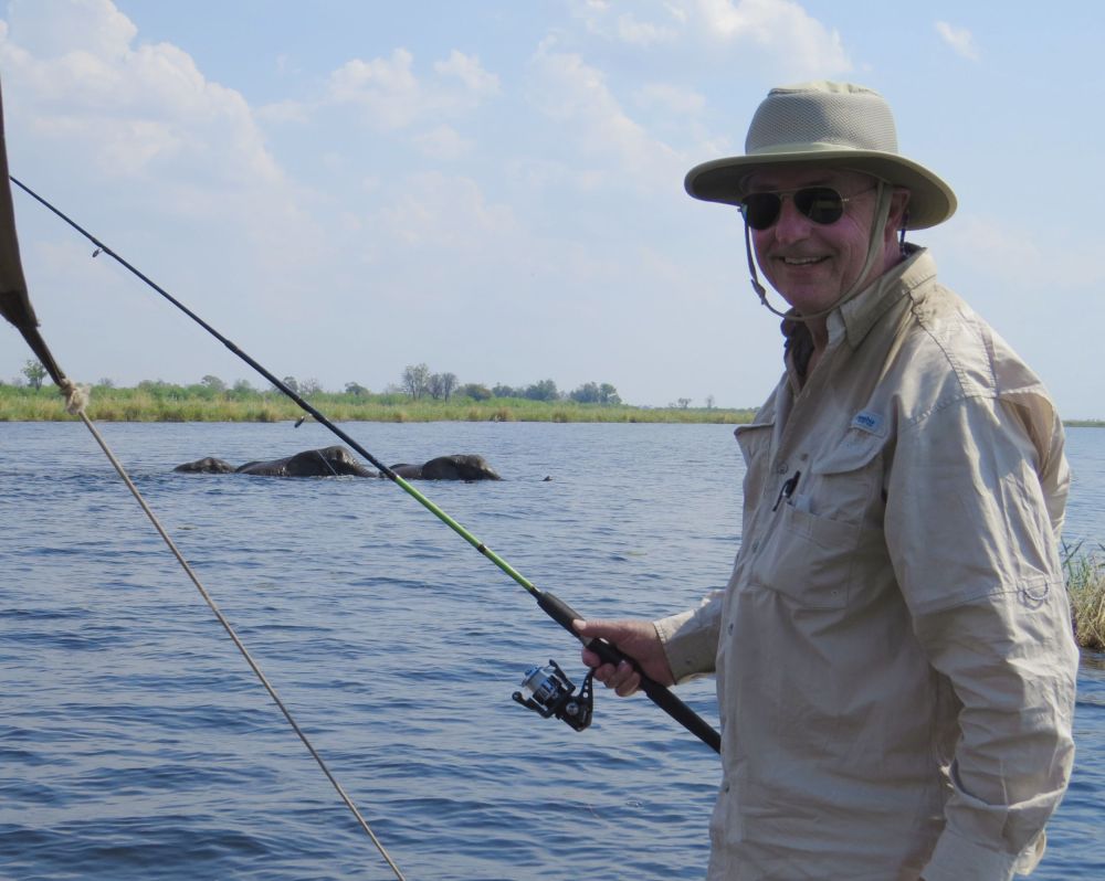 Jim said his biggest fishing challenge was not accidentally hooking one of the elephants swimming by