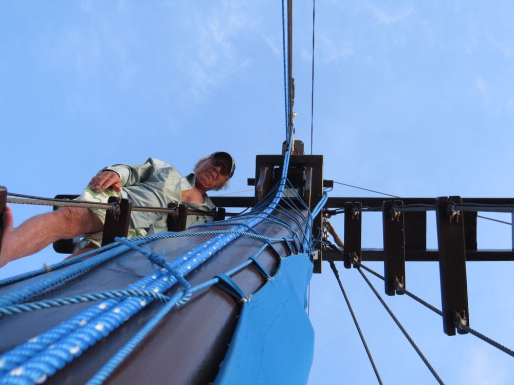 One of our favorite spots was up in the rigging of the boat as we sailed along
