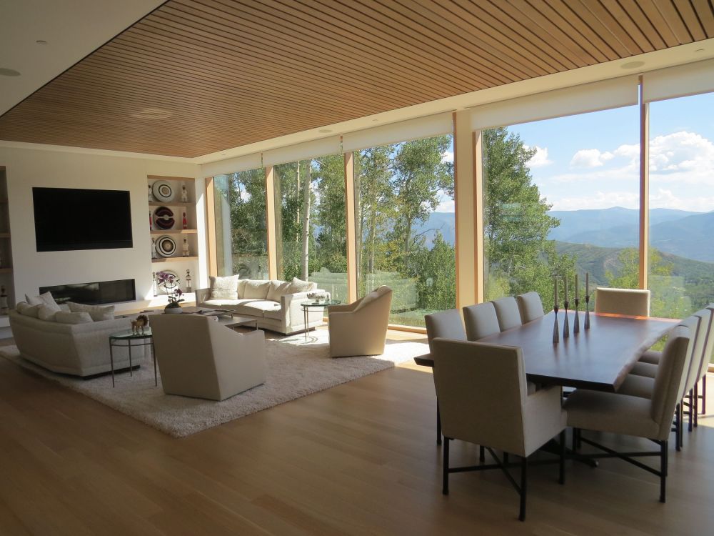 My tiger has a beautiful view of the Rocky Mountains in this magnificent room