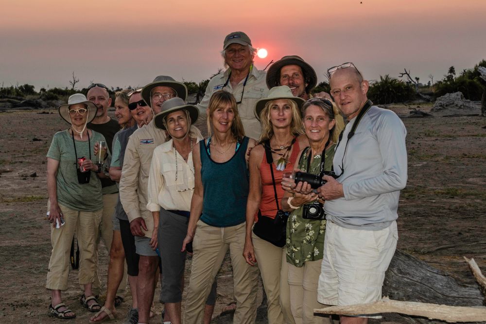 One of our favorite regular spots is an island where we set up a small bar and watch the sunset in the OKAVANGO Delta 