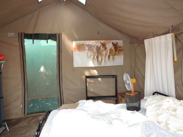 Although it's a small tented camp, each tent has Anne's art hanging in it