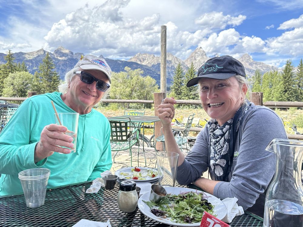 stopping for lunch at some out-of-the-way spot, outdoors, while biking
