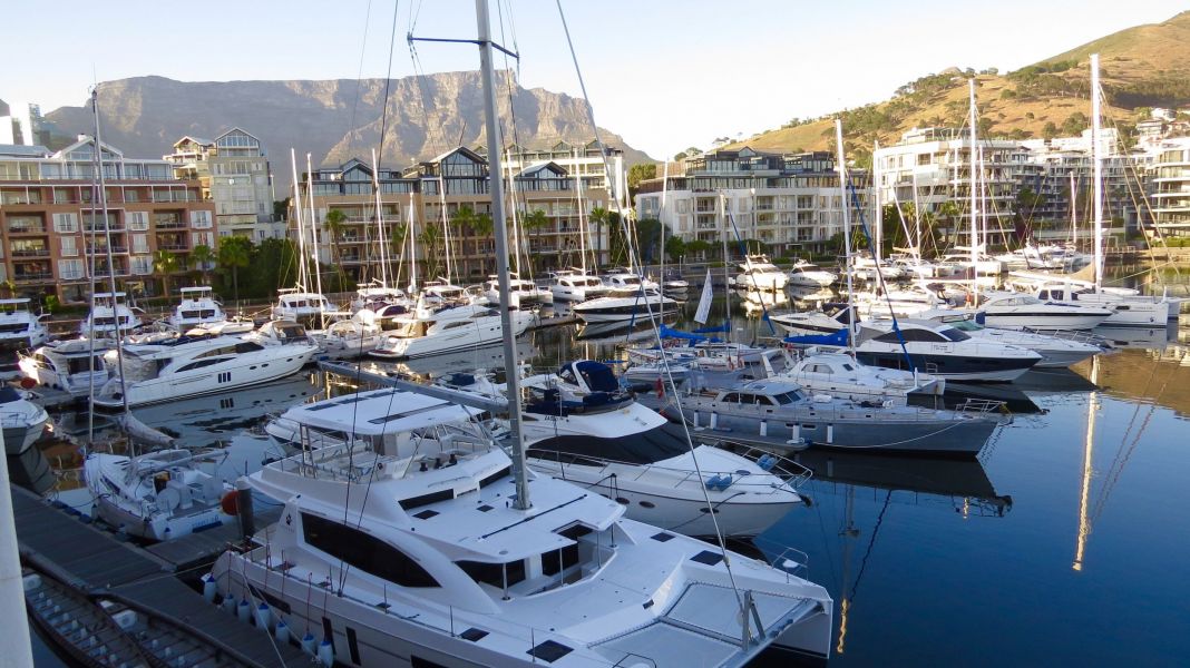 Our view of the yacht harbor and table Mountain from our hotel