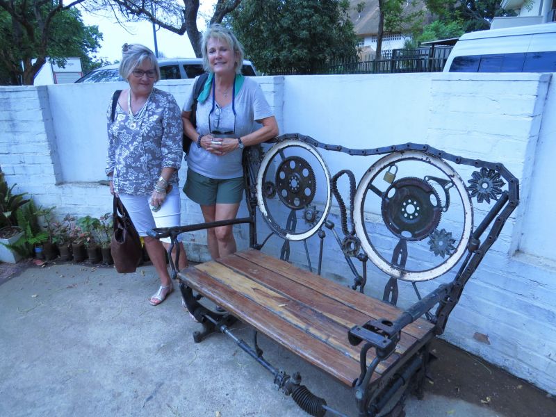 Outdoor furniture made simply from parts and pieces of  tractors, automobiles and buses