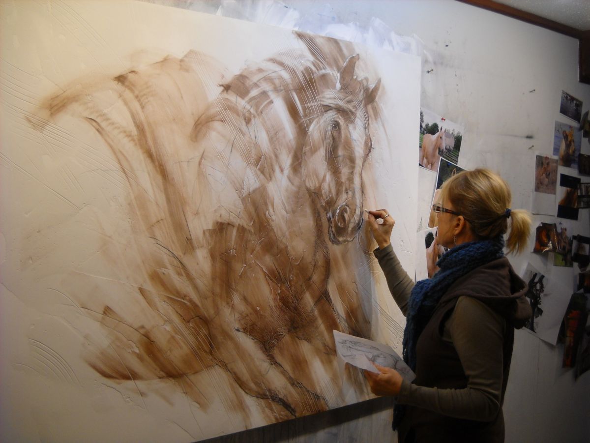 Working on a commission of a horse.